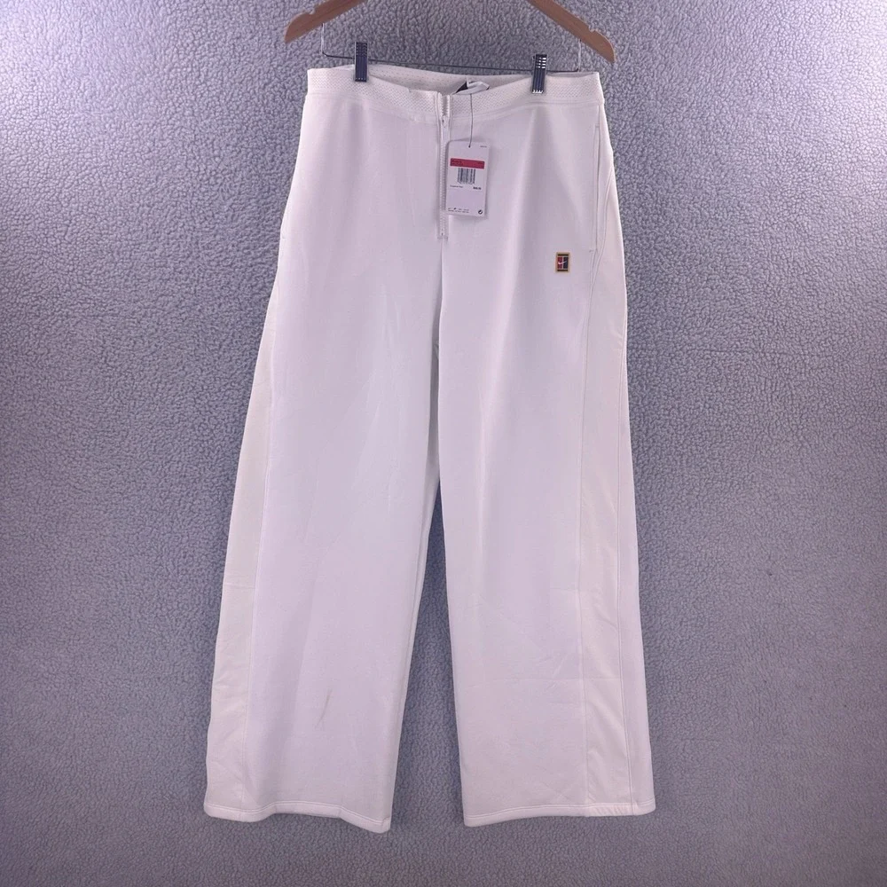Nike Court Tennis Pants Mens Large White Wide Leg Front Zip DX1129-100 NWT